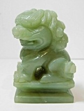 Vintage Cinese Intagliato Verde Giada Cibo Cane Leone Protezione Figurine Statue