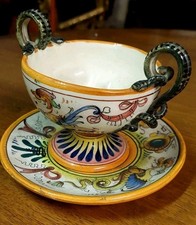 Piccola Coppa  E Piattino Maiolica Fantechi Sesto Fiorentino Antica