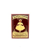Insegna pubblicitaria litografata vintage “Hygienigus” L. Chiozza & Co Primi 900