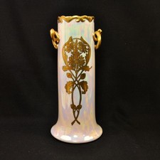 Bavaria grande vaso bianco lucentezza 11,5" oro contorno in nero artista E.M.S. 1914