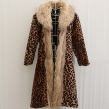 Cappotto donna stile americano lungo collo pelliccia sintetica stampa leopardata soprabito taglie forti