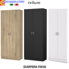 Scarpiera Moderna 2 Ante 5 Ripiani 69x35x170 Mobile Multiuso Bianco Nero Quercia