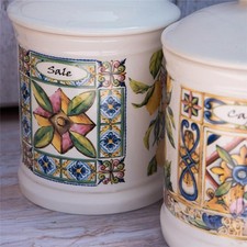 TERRA E SOLE TRIS DI BARATTOLI REALIZZATO IN CERAMICA 13 X 15 CM