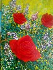 Quadro olio su pannello telato spatolato dal titolo Rose