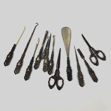 Antico SET VANITY da Manicure con Manico in ARGENTO STERLING VINTAGE ART NOUVEAU