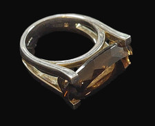 Favoloso anello modernista argento sterling quarzo fumé dichiarazione di QVC taglia R