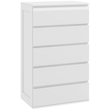 HOMCOM Cassettiera 5 Cassetti in Legno con Maniglie Scanalate 60x38x100cm Bianco