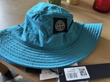Cappello originale Stone Island Bucket Crinkle, XL, blu turchese nuovo con etichette Harrods