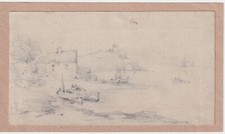 Consalvo Carelli, Paesaggio con barche, 1870-80, matita su carta