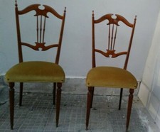 Coppia di poltroncine legno antiche sedie imbottite velluto senape poltrone sala