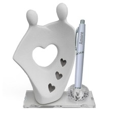 34670 Bomboniere PortaPenne in Cristallo con Sposi Porcellana Penna Amore Nozze