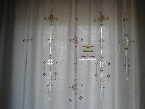 Tenda lino ricamo mano - tenda,