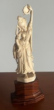 VECCHIA STATUA CINESE ORIENTALE STATUINA SCULTURA SU BASE LEGNO