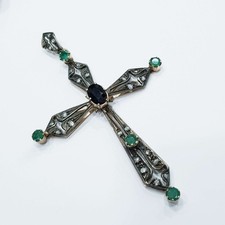 CROCE DIAMANTI ZAFFIRI SMERALDI ANTICA