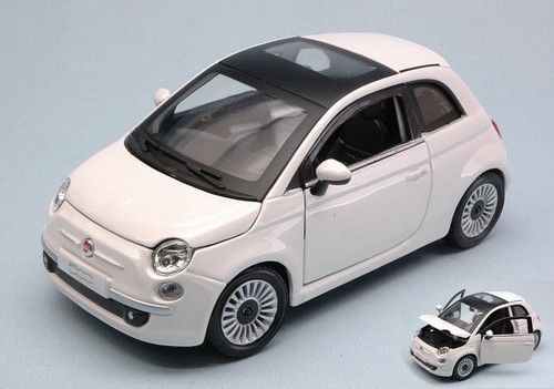 Fiat 500 2007 white - white, 1:24