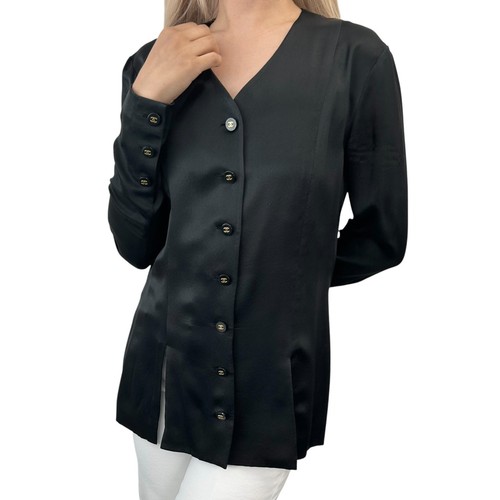 Top camicia seta logo chanel - top,