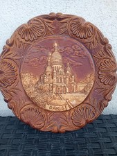 Piatto in Legno Francese da Parete Parigi Sacro Cuore A Rilievo Vintage Marrone
