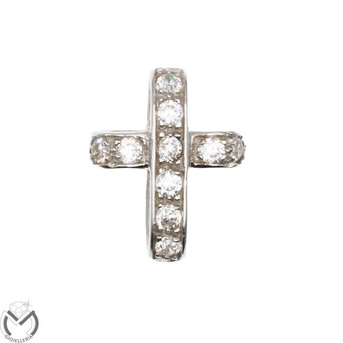 Croce oro bianco - zirconi, kt