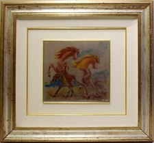 LITOGRAFIA SU LASTRA D'ARGENTO  ALIGI SASSU 800' " cavalli balzanti " cm 23x21 
