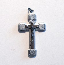 Crocifisso Croce medaglietta legno metallo Via Crucis AA'40 vintage antico v429