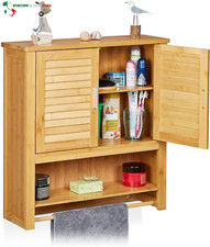 Pensile Bagno LAMELL, in Bambù, con Porta Asciugamani, 3 Ripiani, 2 Ante, Mobile