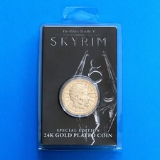 Skyrim The Elder Scrolls moneta Septim placcata oro 24k con custodia figurina ufficiale