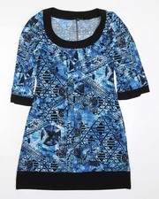 Pullover collo rotondo da donna blu geometrico poliestere taglia S