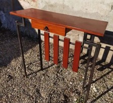 Consolle in teak laminato, ferro e ottone