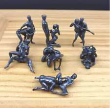 7PZ Mini Statua Bronzo Massiccio Nero Pene Amore Uomo Donna Amuleto Collezione Arte