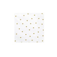 Tovaglioli bianchi con cuori oro  anniversario nozze oro, 50 anniCf da 20 pezzi