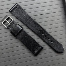 20 mm Total Black Leather watch Strap band cinturino for vintage watch moonwatch