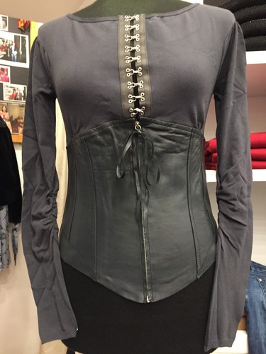 Maglia pelle e tessuto - pelle,