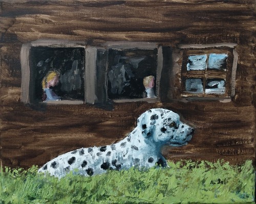 Dipinto olio dalmata pitbull - dipinto,