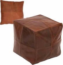 Marocchino Handmade Pelle Boho Pouf Poggiapiedi Scuro Marroncino Senza Fodera