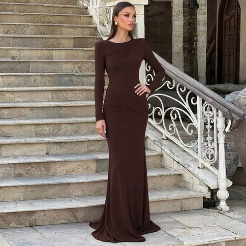 Abito lungo elegante marrone - abito,