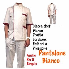 GIACCA E PANTALONE CUOCO CHEF BIANCO KIT CUCINA MANICA CORTA  ALIMENTARI 