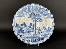 Ceramica Del XVIII Sec. Antico Piatto Popolare In Maiolica Dipinto Con Paesaggio