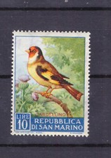 Francobolli San Marino 1960 Fauna Uccelli 10 Lire Cardellino MNH  SAS515