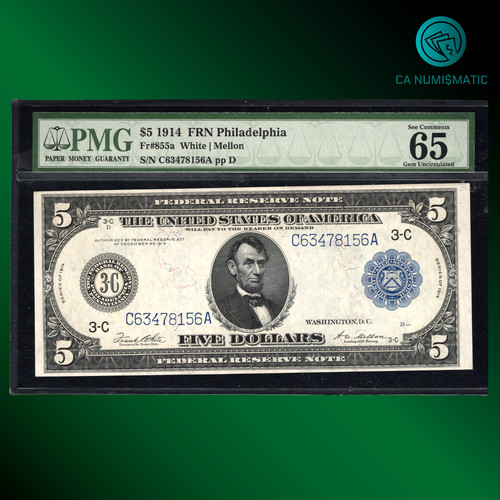 855a 1914 5 banconota - fr.855a, $5
