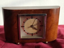 VINTAGE ANTICO deco OROLOGIO SVEGLIA mini impero ventennio rettangolare radica 