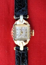 OROLOGIO DA POLSO BULOVA ANNI 40, ORO, ACCIAIO, CINTURINO PELLE NERO FUNZIONANTE