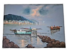 Quadro Marina Paesaggio Tempera Su Tela  70 X 50 Cm