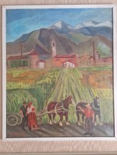 DIPINTO QUADRO NAIF Campagna CAMPI CONTADINI IDEA REGALO CASCINA AGRICOLTORE '52