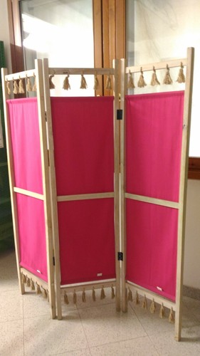 Paravento legno tessuto rosa - legno,