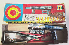 Vintage Japanese Tin Toy MACHINE GUN – 1960s Sparkling Cork Gun – Made in Japan 