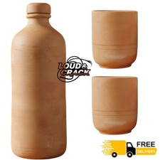 Clay Water Bottle Included 2 Glasses | Handmade Terracotta Cooling Bottle Set