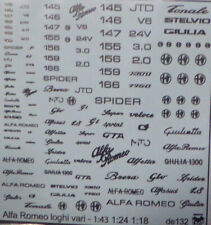 decal 1/43  ALFA ROMEO MARCHI e SCRITTE CROMATE VARIE SCALE TRON DE132