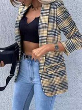 Giacca lunga donna blazer lunga elegante slim ufficio beige nero P033