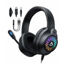 AUKEY GH-X1 CUFFIE DA GAMING RGB PER PC XBOX PS4 PS5 CON CAVO E MICROFONO REGOL.