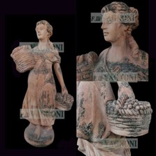 Statua in terracotta toscana donna con ceste arredo giardino busto-old statue